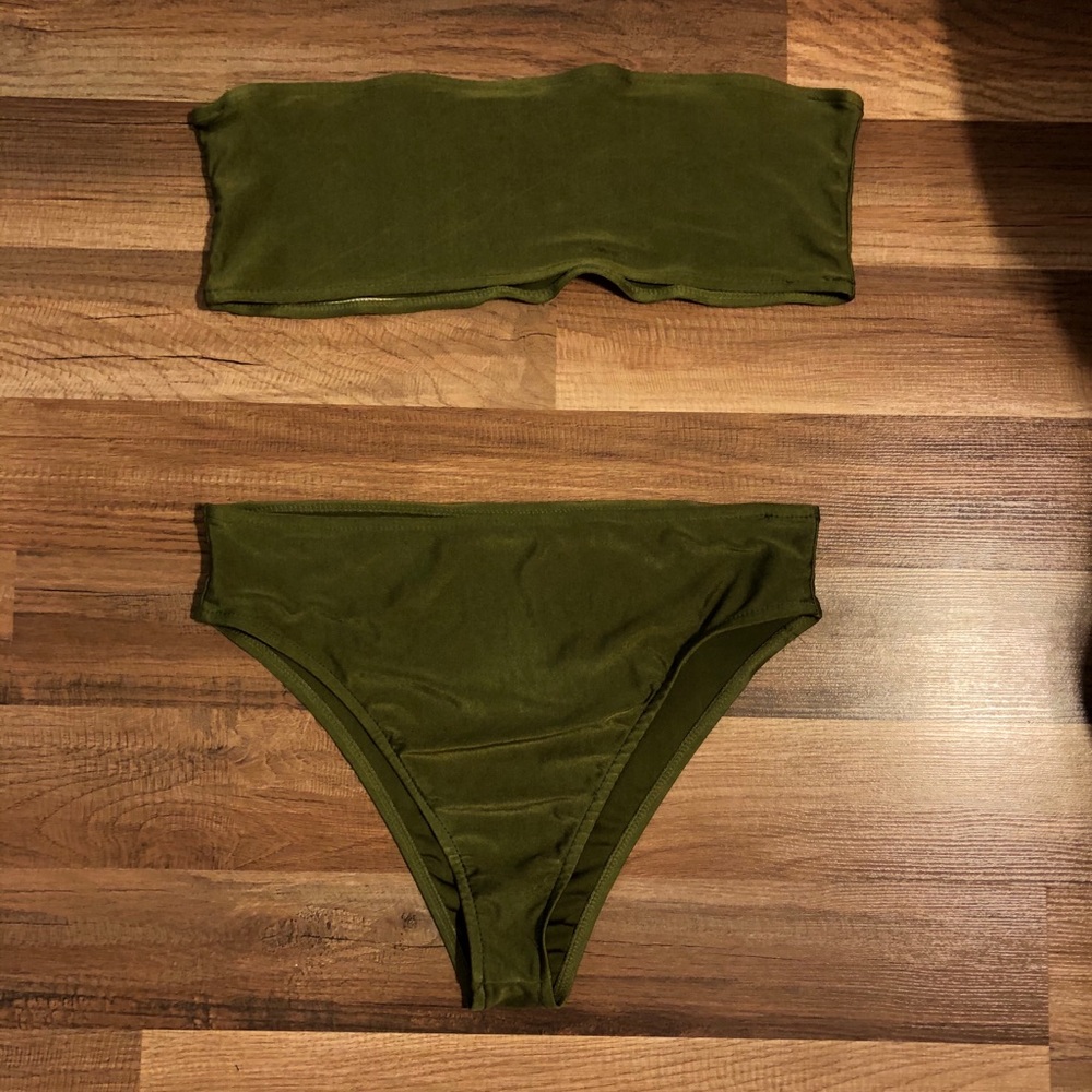Olive/army green bandeau/high waisted bikini